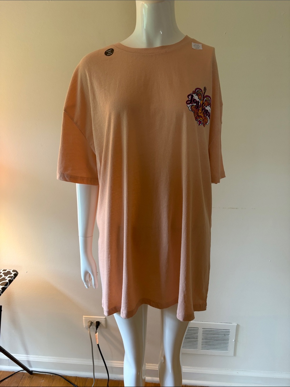 JOHN 4:24 Christian Peach Short Sleeve Tee with Embroidered Heart Accent